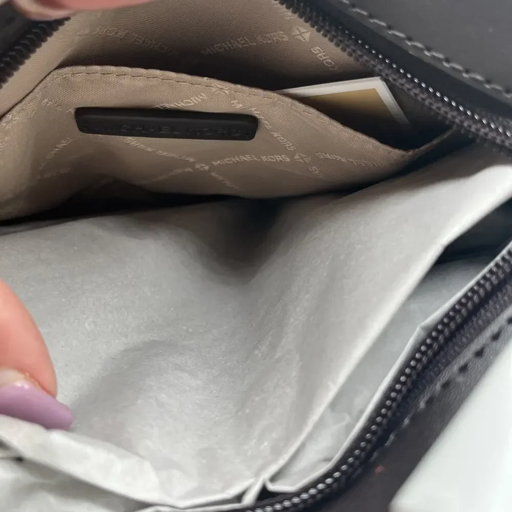 NWT Michael Kors brown jet set signature logo stripe crossbody bag handbag
